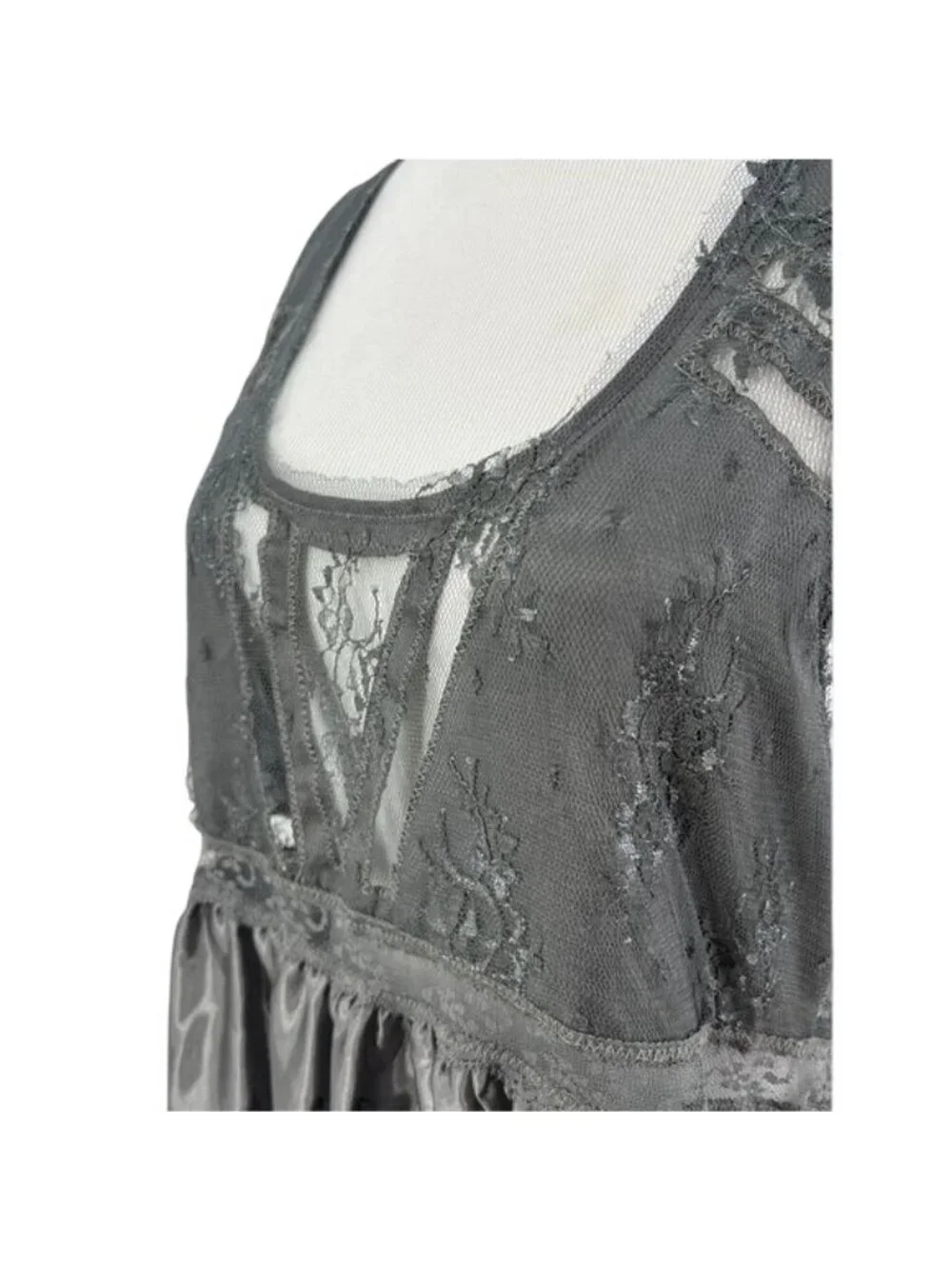 NWOT Free People Gray Satin Lace Dress| Whimsigoth Grunge Fairycore Indie Sleaze